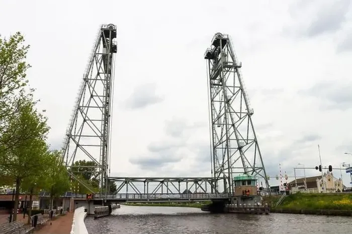 Framed Print : Steel vertical lift bridge over Gouwe canal in Waddinxveen the Netherlands Framed Print : Steel vertical lift bridge over Gouwe canal in Waddinxveen the Netherlands