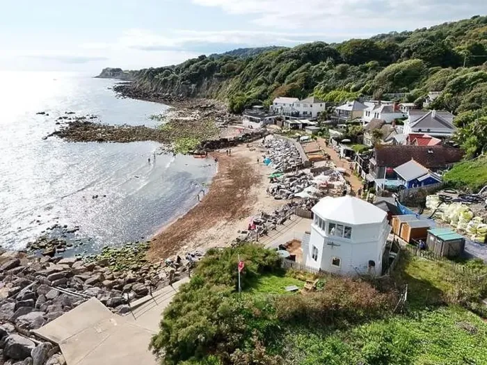 Framed Print : Steep hill Cove Isle of wight UK drone, aerial, view from air Framed Print : Steep hill Cove Isle of wight UK drone, aerial, view from air