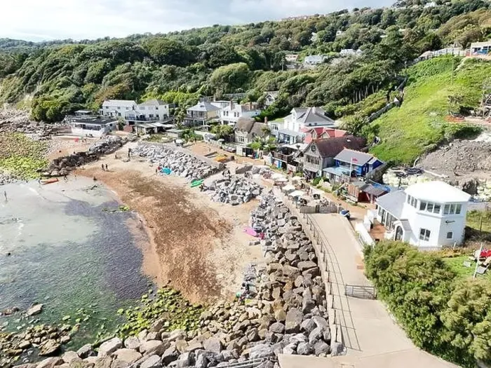 Framed Print : Steep hill Cove near Ventor Isle of wight UK drone, aerial, view from air Framed Print : Steep hill Cove near Ventor Isle of wight UK drone, aerial, view from air