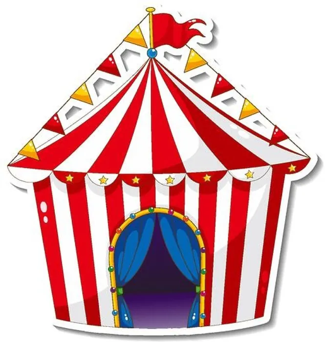 Framed Print : Sticker template with circus tent in cartoon style illustration Framed Print : Sticker template with circus tent in cartoon style illustration