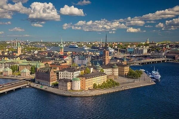 Stockholm. Aerial image of old town Stockholm, Sweden during during sunny day