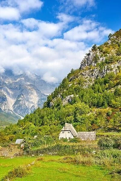 A stone traditional farm house. Theth, Thethi Valley, Shkoder, Albania
