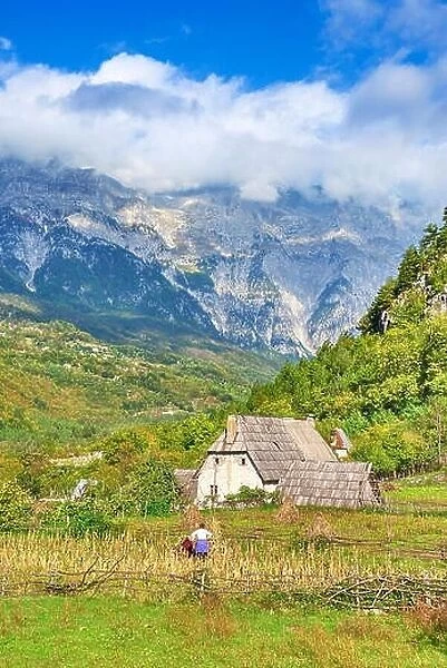 A stone traditional farm house. Theth National Park, Shkoder, Albania