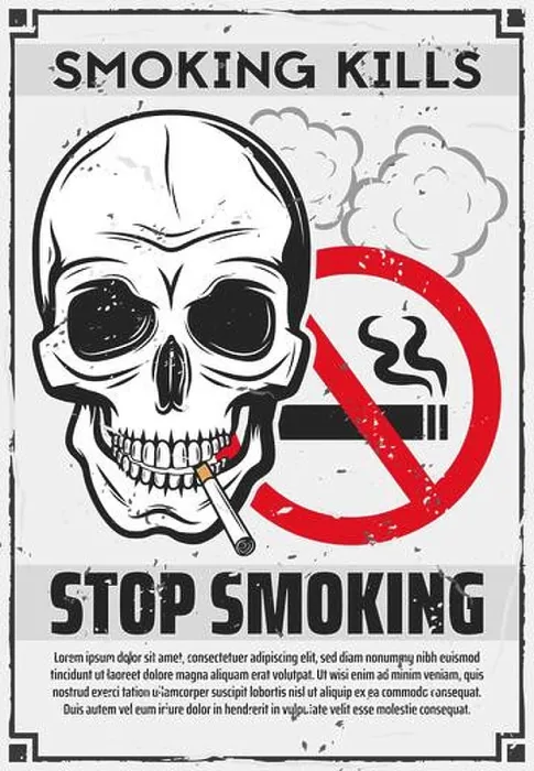 Framed Print : Stop smoking poster of skull with cigarette Framed Print : Stop smoking poster of skull with cigarette