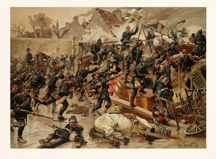Framed Print : STORMING OF THE GREAT BARRICADE AT THE ENTRANCE OF LE BOURGET BY THE 3RD GARDE-GRENADIER REGIMENT QUEEN ELISABETH ON Framed Print : STORMING OF THE GREAT BARRICADE AT THE ENTRANCE OF LE BOURGET BY THE 3RD GARDE-GRENADIER REGIMENT QUEEN ELISABETH ON