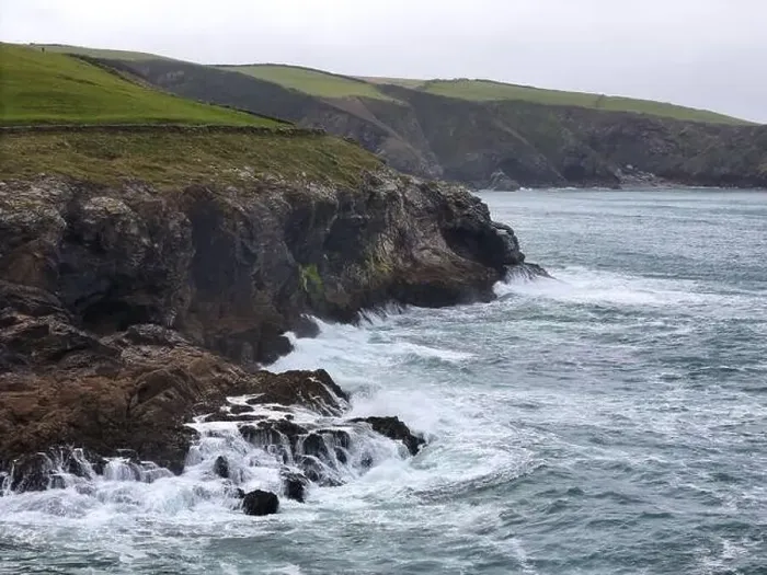 Framed Print : Stormy seas Cornish coast near Port Isaac drone, aerial Framed Print : Stormy seas Cornish coast near Port Isaac drone, aerial