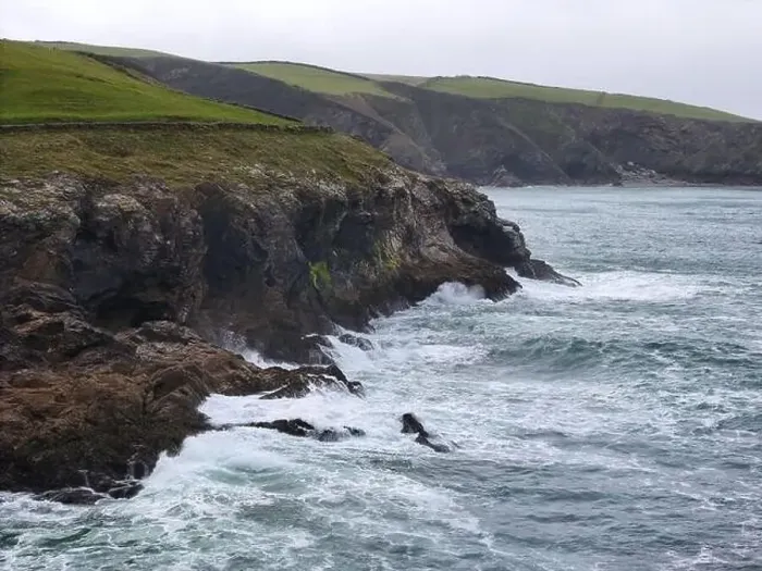 Framed Print : Stormy seas Cornish coast near Port Isaac drone, aerial Framed Print : Stormy seas Cornish coast near Port Isaac drone, aerial