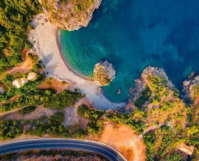 Framed Print : Straight down morning view of Foneas beach Framed Print : Straight down morning view of Foneas beach