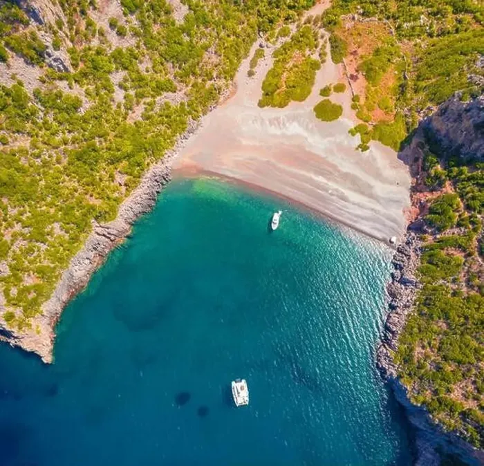 Framed Print : Straight down view from flying drone of Damos Beach Framed Print : Straight down view from flying drone of Damos Beach