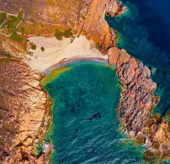 Framed Print : Straight down view from flying drone of Exo Kapi beach Framed Print : Straight down view from flying drone of Exo Kapi beach