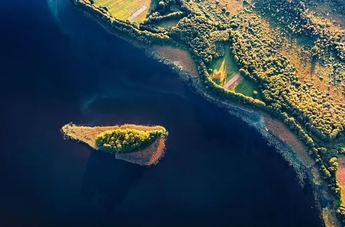 Framed Print : Straight down view of small islet on Krymne Lake Framed Print : Straight down view of small islet on Krymne Lake