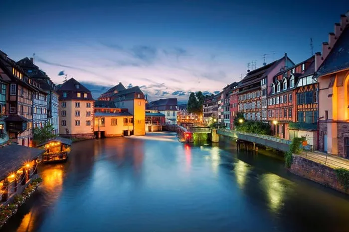 Framed Print : Strasbourg. Image of Strasbourg old town during twilight blue hour Framed Print : Strasbourg. Image of Strasbourg old town during twilight blue hour