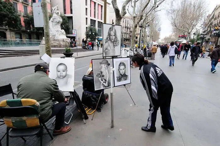 Framed Print : Street artist. La Rambla. Barcelona. Catalonia, Spain.