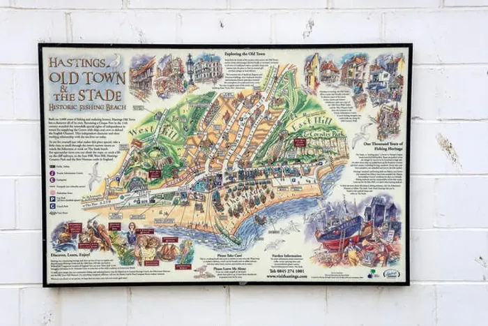 Framed Print : A street map of Hastings Old Town on display for the benefit of visitors visiting Hastings in East Sussex, Britain Framed Print : A street map of Hastings Old Town on display for the benefit of visitors visiting Hastings in East Sussex, Britain