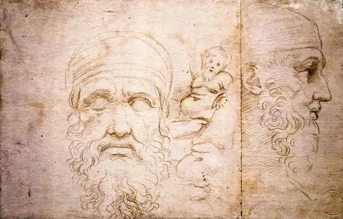Framed Print : Studies of two ancient sculptures (Dace's head and Sileno) by Raffaello Sanzio known as Raffaello (1483-1520) Framed Print : Studies of two ancient sculptures (Dace's head and Sileno) by Raffaello Sanzio known as Raffaello (1483-1520)