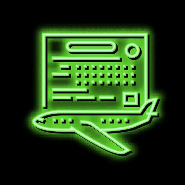 Framed Print : study time flight school neon glow icon illustration