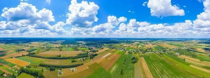 Framed Print : Stunning aerial panorama from a drone of countryside, village, green fields and trees, agriculture concept Framed Print : Stunning aerial panorama from a drone of countryside, village, green fields and trees, agriculture concept