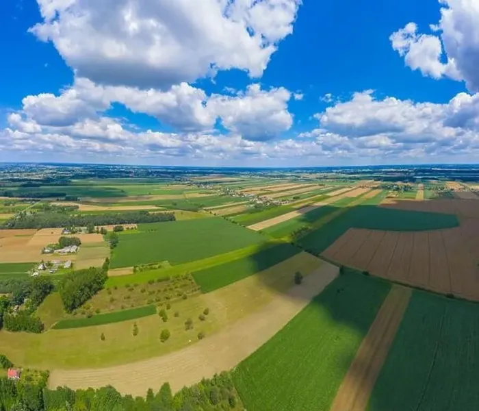 Framed Print : Stunning aerial panorama from a drone of countryside, village, green fields and trees, agriculture concept Framed Print : Stunning aerial panorama from a drone of countryside, village, green fields and trees, agriculture concept
