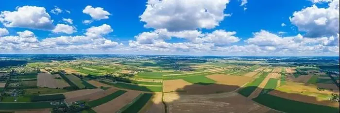 Framed Print : Stunning aerial panorama from a drone of countryside, village, green fields and trees, agriculture concept Framed Print : Stunning aerial panorama from a drone of countryside, village, green fields and trees, agriculture concept