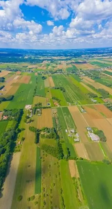 Framed Print : Stunning aerial panorama from a drone of countryside, village, green fields and trees, agriculture concept Framed Print : Stunning aerial panorama from a drone of countryside, village, green fields and trees, agriculture concept