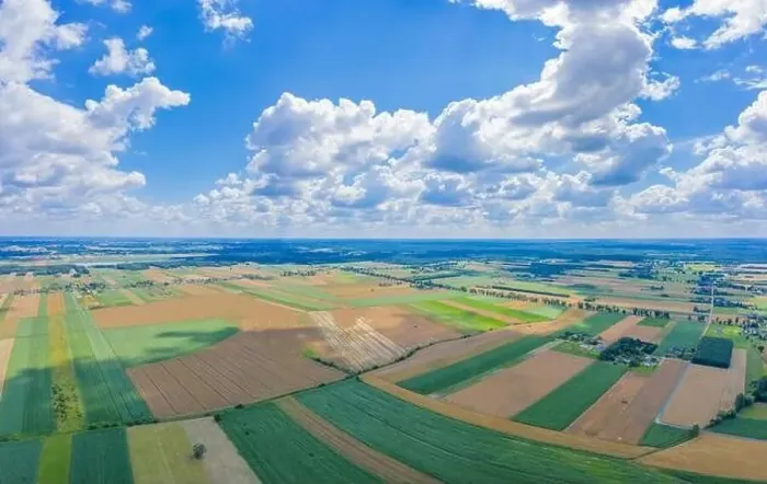 Framed Print : Stunning aerial panorama from a drone of countryside, village, green fields and trees, agriculture concept Framed Print : Stunning aerial panorama from a drone of countryside, village, green fields and trees, agriculture concept