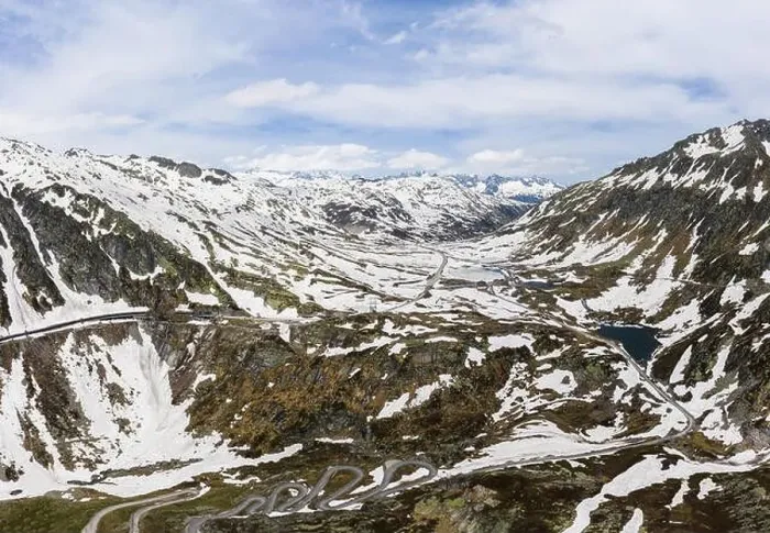 Framed Print : Stunning aerial view of the Gotthard pass and road in the swiss alps between the Canton of Ticino and Uri in Switzerland Framed Print : Stunning aerial view of the Gotthard pass and road in the swiss alps between the Canton of Ticino and Uri in Switzerland