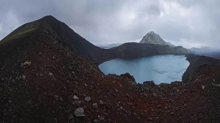 Framed Print : Stunning drone-shot panorama showcasing a striking volcanic lake nestled in Iceland's rugged highlands Framed Print : Stunning drone-shot panorama showcasing a striking volcanic lake nestled in Iceland's rugged highlands