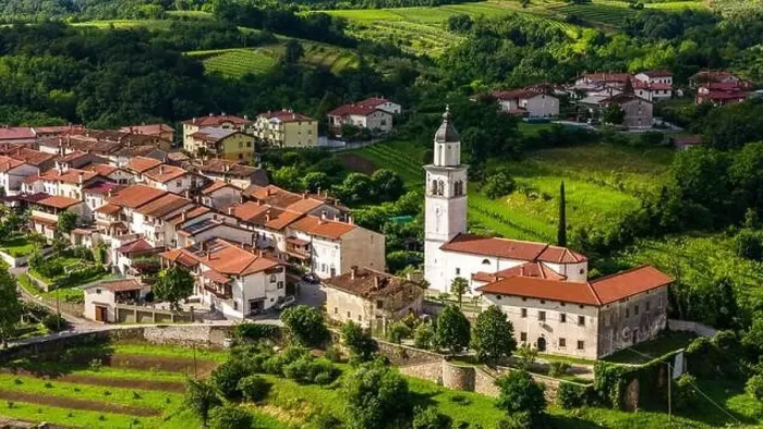 Framed Print : Stunning Drone Shot of Vipava Valley Town and Vineyards Framed Print : Stunning Drone Shot of Vipava Valley Town and Vineyards