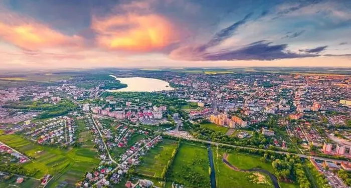 Framed Print : Stunning summer view from flying drone of Ternopil town Framed Print : Stunning summer view from flying drone of Ternopil town