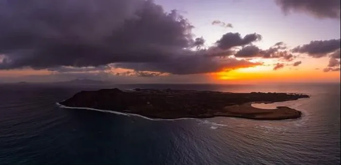 Framed Print : Stunning sunrise aerial panorama over Lobos Island Fuerteventura