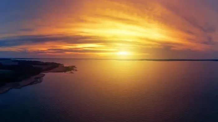 Framed Print : Stunning sunset over the lake, aerial view Framed Print : Stunning sunset over the lake, aerial view