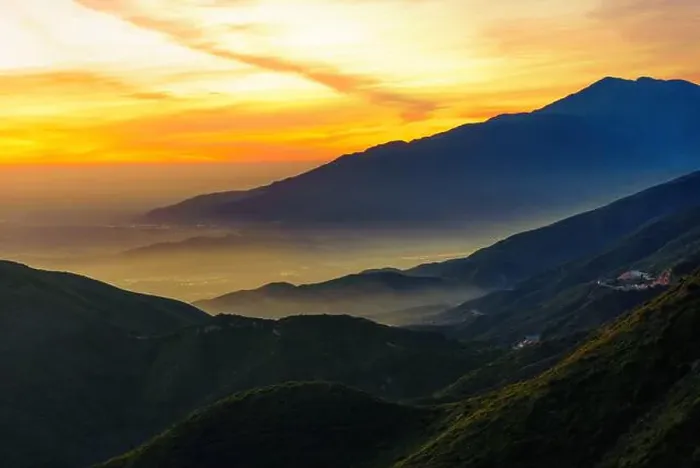 Framed Print : Stunning sunset view over the San Bernardino Mountains, showcasing vibrant colors and layered hills in Rimforest area Framed Print : Stunning sunset view over the San Bernardino Mountains, showcasing vibrant colors and layered hills in Rimforest area