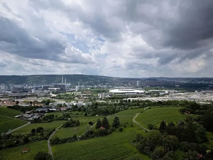 Framed Print : Stuttgart industrial area in summer taken from above Framed Print : Stuttgart industrial area in summer taken from above