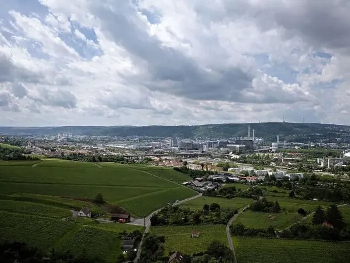 Framed Print : Stuttgart industrial area in summer taken from above Framed Print : Stuttgart industrial area in summer taken from above