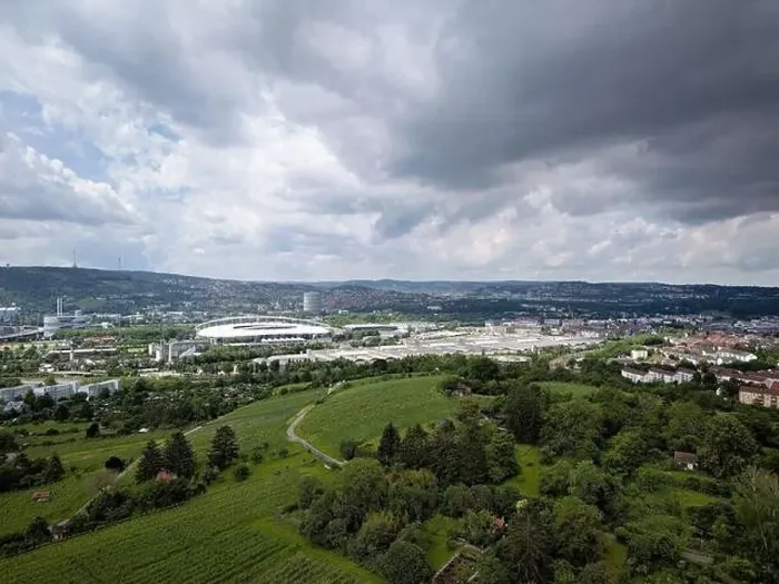 Framed Print : Stuttgart industrial area in summer taken from above Framed Print : Stuttgart industrial area in summer taken from above