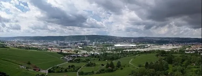Framed Print : Stuttgart panorama with industrial area in summer taken from above Framed Print : Stuttgart panorama with industrial area in summer taken from above