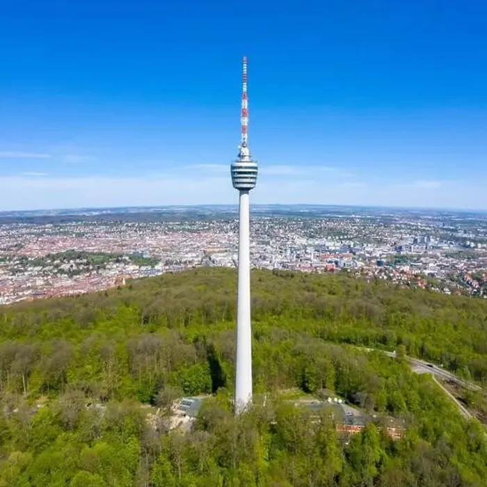 Framed Print : Stuttgart tv tower skyline aerial photo view town architecture travel square from above Framed Print : Stuttgart tv tower skyline aerial photo view town architecture travel square from above