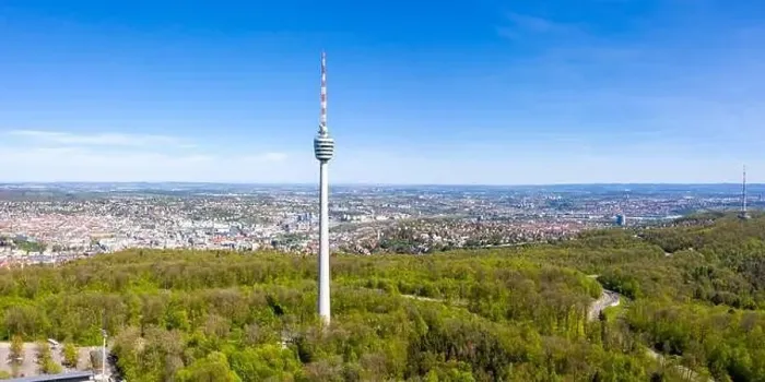 Framed Print : Stuttgart tv tower skyline aerial view town architecture panorama travel in Germany Framed Print : Stuttgart tv tower skyline aerial view town architecture panorama travel in Germany