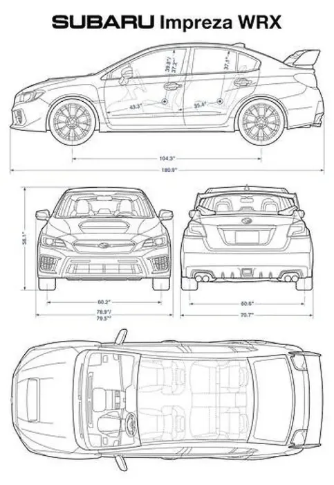 Framed Print : Subaru Impreza WRX 2020 Car Blueprint