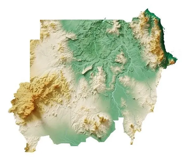Framed Print : Sudan. Detailed 3D rendering of a shaded relief map with rivers and lakes Framed Print : Sudan. Detailed 3D rendering of a shaded relief map with rivers and lakes