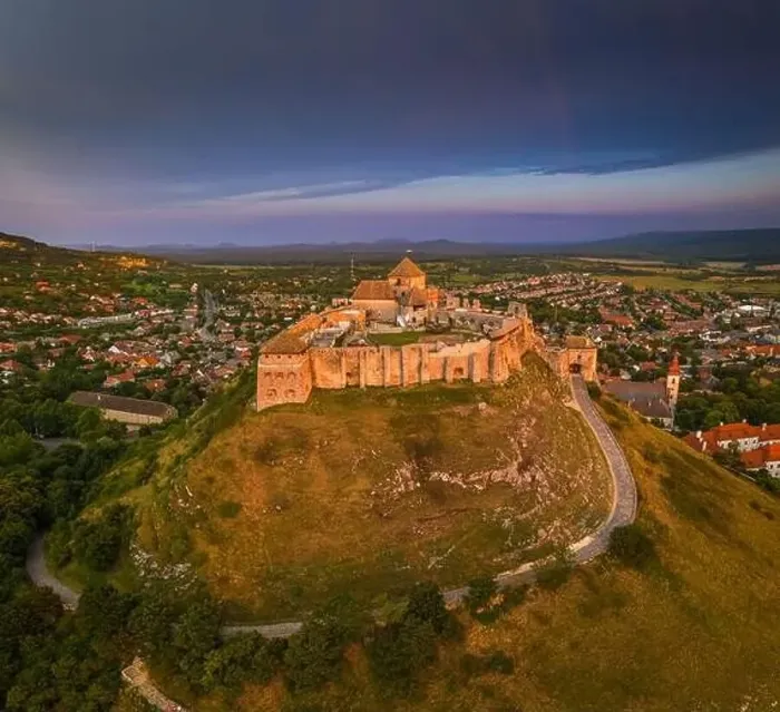 Framed Print : Sumeg, Hungary - Aerial panoramic view of the famous High Castle of Sumeg in Veszprem county at sunset with storm Framed Print : Sumeg, Hungary - Aerial panoramic view of the famous High Castle of Sumeg in Veszprem county at sunset with storm