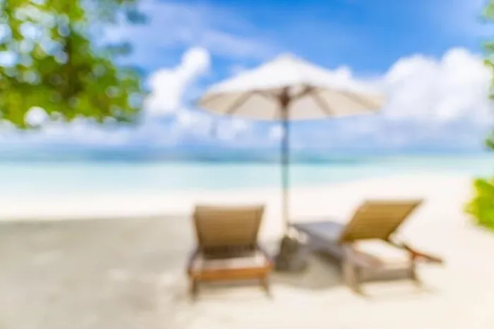 Framed Print : Summer exotic sandy beach with blur palms and sea on background Framed Print : Summer exotic sandy beach with blur palms and sea on background