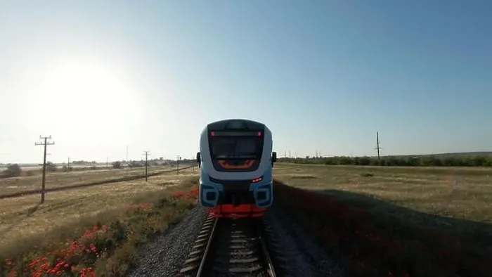 Framed Print : Summer landscape with high-speed train Framed Print : Summer landscape with high-speed train