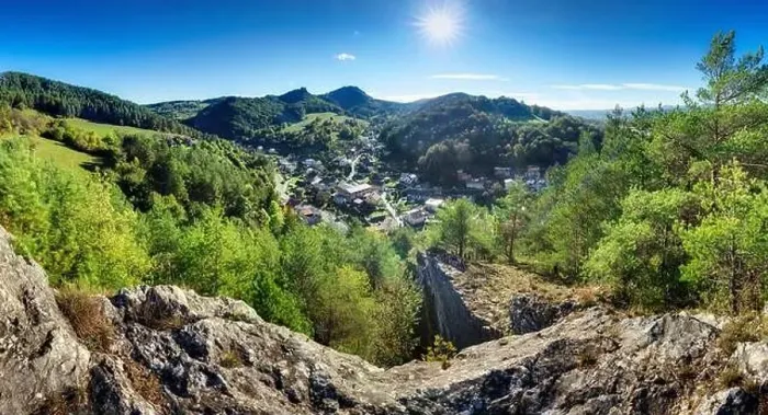 Framed Print : Summer landscape with village, Slovakia - panorama with sun, Hricovske Podhradie Framed Print : Summer landscape with village, Slovakia - panorama with sun, Hricovske Podhradie
