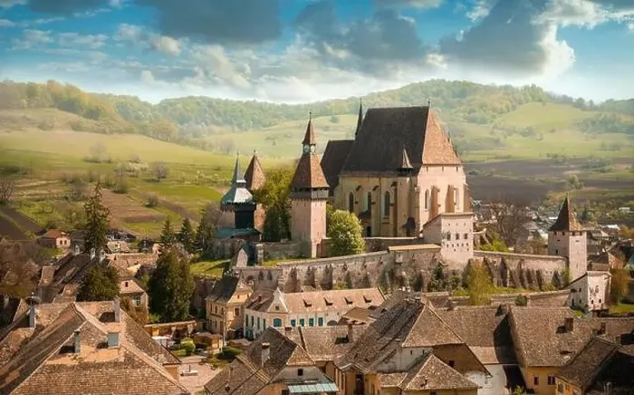 Framed Print : summer morning view of the cityscape of Biertan town Fortified Church, Transylvania, Romania, Europe Framed Print : summer morning view of the cityscape of Biertan town Fortified Church, Transylvania, Romania, Europe