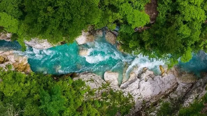 Framed Print : Summer Serenity: Aerial Drone View of Soca River in Slovenia Framed Print : Summer Serenity: Aerial Drone View of Soca River in Slovenia