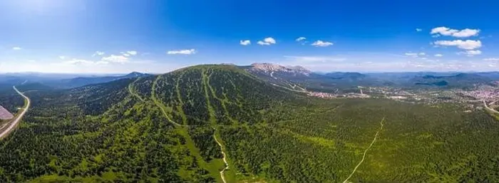 Framed Print : Summer Sheregesh Kemerovo region, Russia, panorama of Mount Zelenaya and Mustag. Aerial top view Framed Print : Summer Sheregesh Kemerovo region, Russia, panorama of Mount Zelenaya and Mustag. Aerial top view