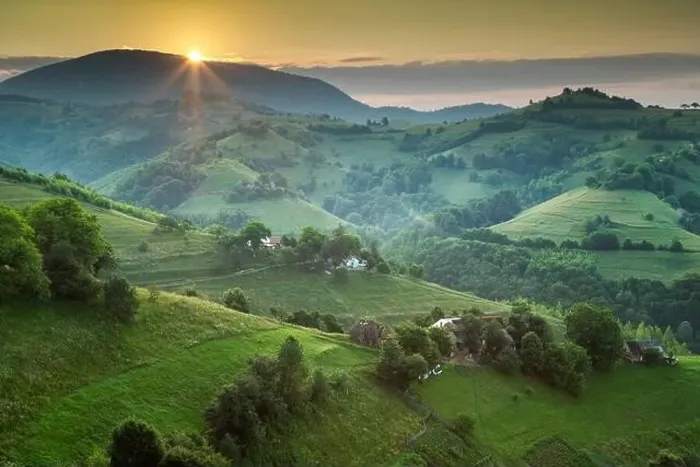 Framed Print : Summer sunrise in the Transylvanian village. Aerial foggy landscape in Transylvania, at sunrise Framed Print : Summer sunrise in the Transylvanian village. Aerial foggy landscape in Transylvania, at sunrise