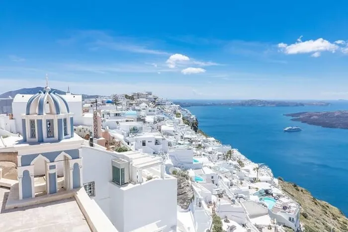 Framed Print : Summer vacation panorama, luxury famous Europe destination. White architecture in Santorini, Greece. Perfect travel scenery with swimming pool sea Framed Print : Summer vacation panorama, luxury famous Europe destination. White architecture in Santorini, Greece. Perfect travel scenery with swimming pool sea