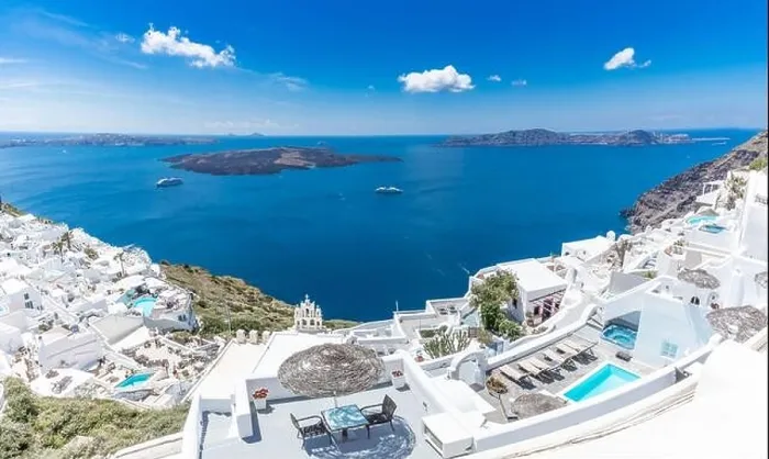 Framed Print : Summer vacation panorama, luxury famous Europe destination. White architecture in Santorini, Greece. Perfect travel scenery with swimming pool sea Framed Print : Summer vacation panorama, luxury famous Europe destination. White architecture in Santorini, Greece. Perfect travel scenery with swimming pool sea